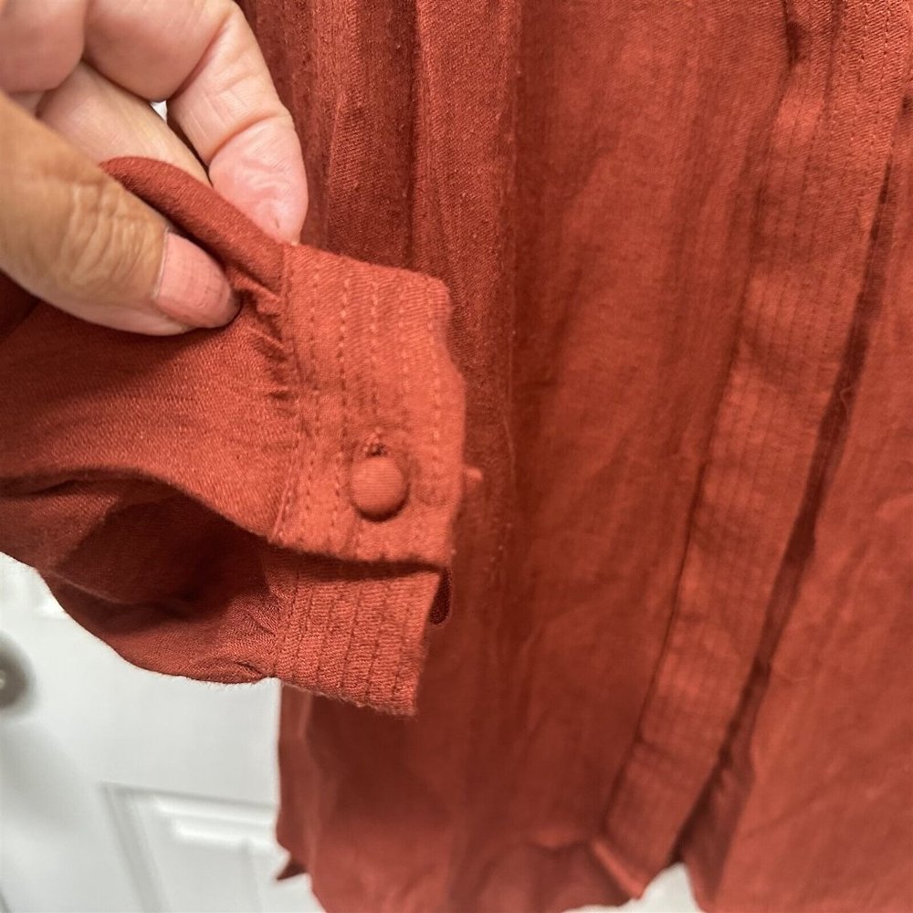 H&M Flowy Button Front Top Gauzy Flowy V Neck Orange Red Rust - Picture 5 of 8